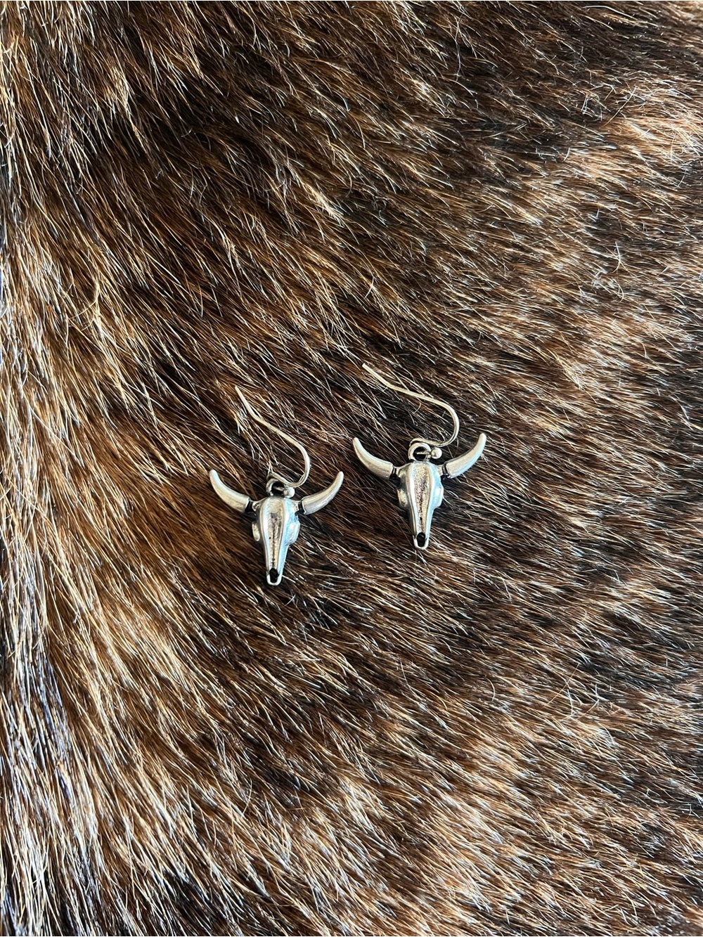 Silver Bull Skull Dangle Earrings